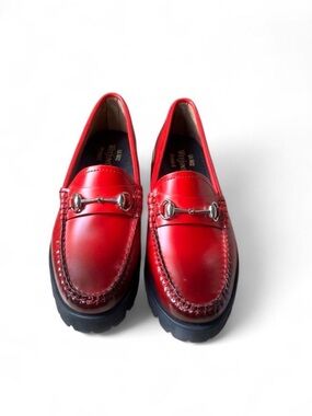 G.H. Bass Weejuns Red Leather Horsebit Super Lug Loafers - Size 5
